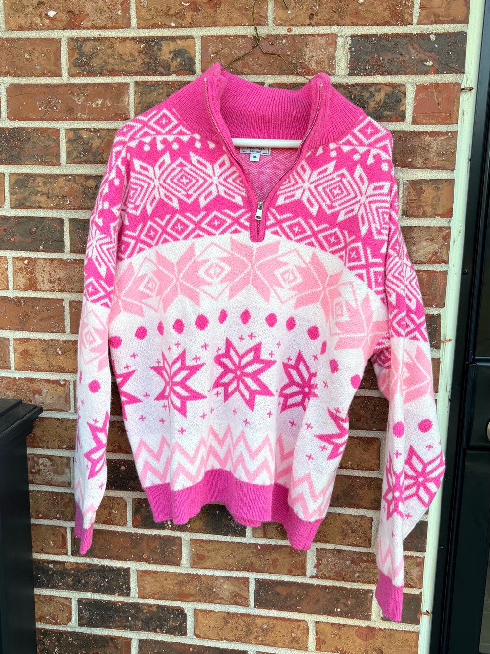 Kali Rose Pink & Light Pink Geometric Half-Zip Cowl Sweater